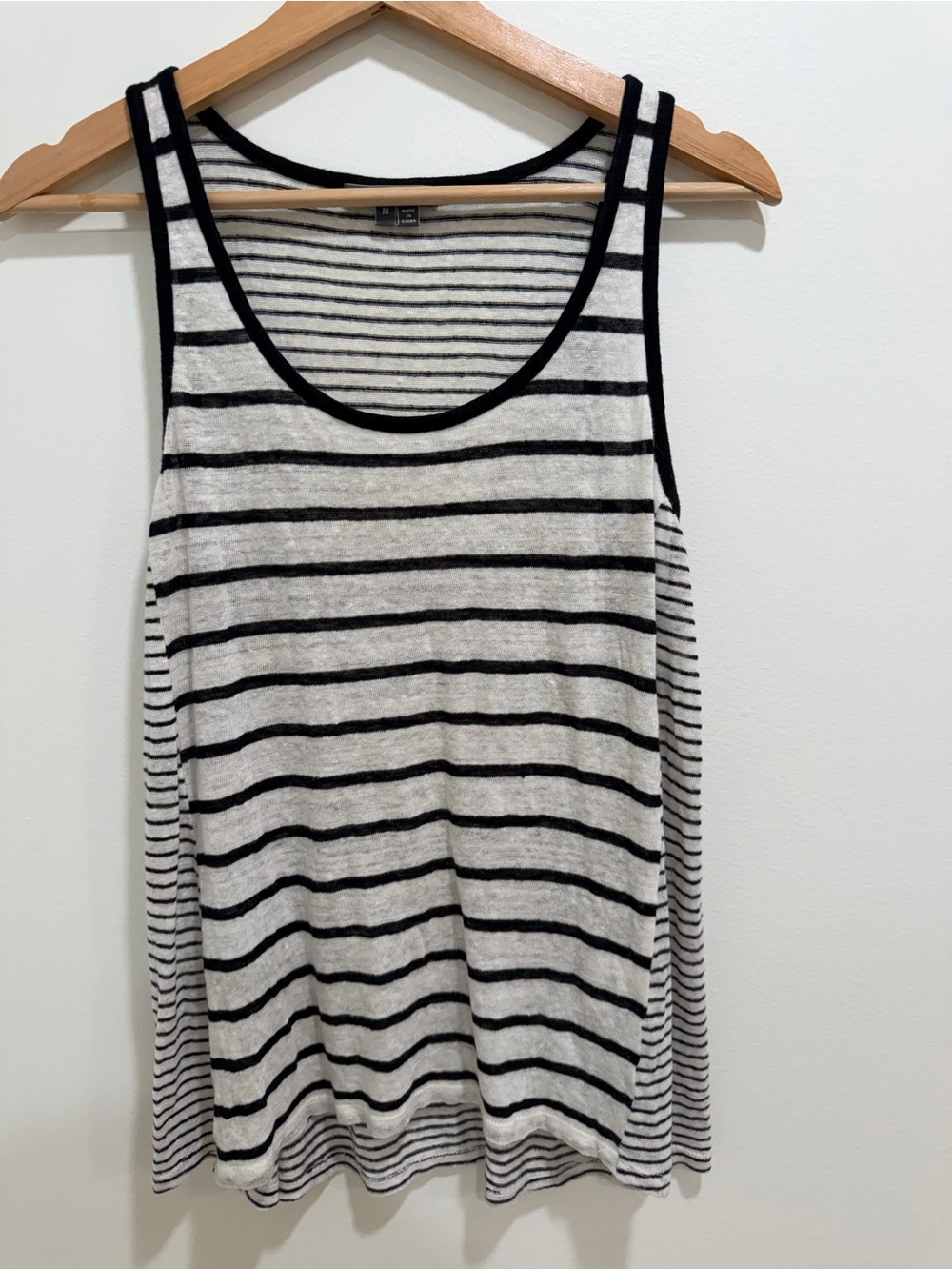 Vince Women's Black & White Striped Linen Tank Top
